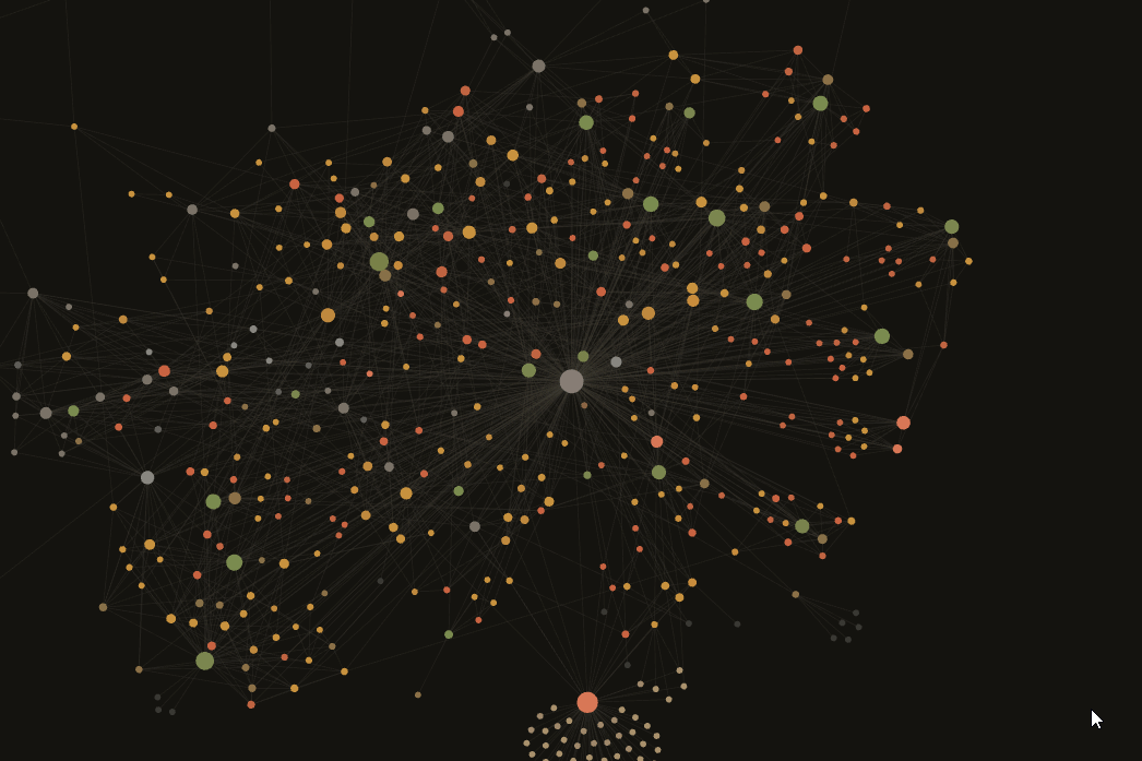 Vue graph Obsidian — chaque point est une note, chaque trait un lien